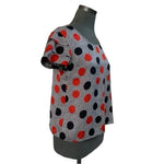 MYNE Ashley Ann Red Black Polka Dot Silk Ruffle Blouse Women’s Top Size 6 VG