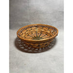 Wicker Round Basket Tan Natural Weave 9" Fruit Bread Storage Green Trim VG