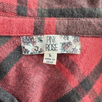 Pink Rose Women's Plaid Boyfriend Shirt L Red Grey Black Buffalo Check Cotton VG
