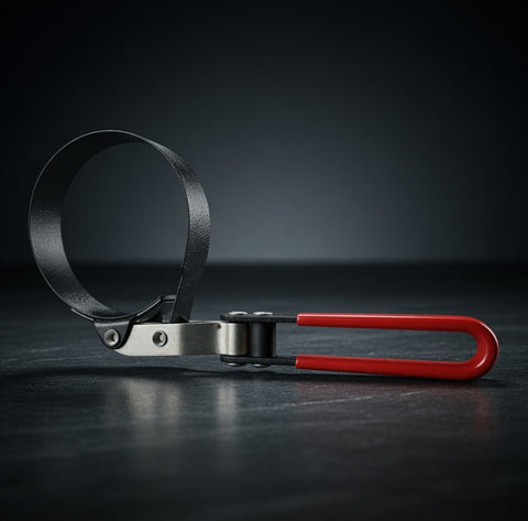 Vintage Oil Filter Wrench Adjustable Clamp Tool Red Handle Good+ Condition