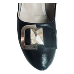 FABIANI Italy Black Leather Crystal Stiletto Heels Platform Pumps Designer Shoes