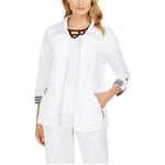 Karen Scott Sport Women's French Terry Blazer M White Navy Zip Front 3/4 Sleeve