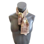 Designer Handmade Silk Scarf 34"x34" Brown Green Tan Leaf Print Neckerchief VG