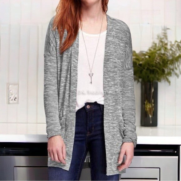 OLD NAVY Gray Long Cardigan Open Front Duster Women M 33" Knit Blazer VG
