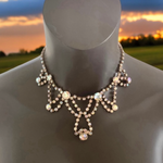 Vintage Rhinestone Choker Necklace Pale Gold Sparkly Statement Dress Jewelry VG