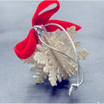 Silver Glitter Snowflake Christmas Ornament Red Ribbon Holiday Decor Excellent