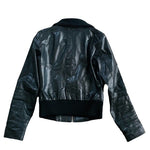 ONLY Limitless Bomber Jacket Size S Black Leather Unisex Zip Front Rib Knit VG