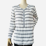 LOFT Softened Striped Henley Shirt Size L White Navy Blue Stripe Cotton VG