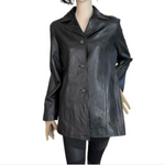 SIENA Women's Black Genuine Leather Jacket Size M Button Front Coat VG