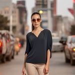 OLD NAVY Womens Top M Black Loose Fit Blouse Long Sleeve V Neck Viscose NWOT