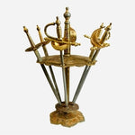 Vintage Spanish Toledo Cocktail Swords Picks Set 6 Gold Silver Metal Stand 4"