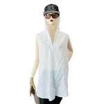 FORCYNTHIA Beachwear White Linen Cover Up M Sleeveless Hoodie Beach Tunic Top VG