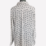 Ann Taylor Silk Camel Print Button Down Blouse Off White Grey Black Women M VG