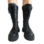ZARA Black Vegan Leather Lace-Up Chunky Platform Combat Boots Size 8 EU 39