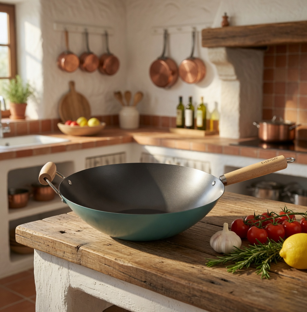 Martha Stewart Everyday Clarkston 14" Carbon Steel Wok Nonstick Beechwood NIB