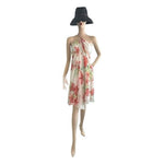 Susan Lucci White Sheer Floral Print Cover Up Tunic Dress 10 Ruched Beach NWT