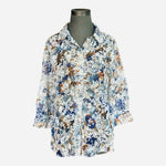Isabel Hayley Womens Blouse PM Blue Floral 3/4 Sleeve Button Up Shirt Petite EXC