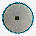Handmade Indian Rhinestone Beaded Tin Jewelry Box 2.5x2.5x1.5" Blue Gold Trinket