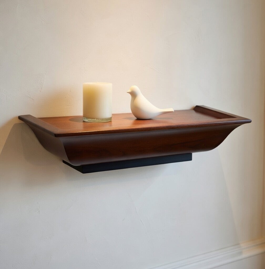 Burnes Dark Wood Wall Display Shelves Set of 2 Brown Candle Holders  Set of 2 VG