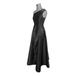 Women Dress Adrianna Papell One Shoulder Rushed Gown Blk Satin Beaded Maxi Dress