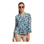 Daniel Rainn Paisley Chiffon Blouse White Blue V Neck Adjustable Sleeves Size M