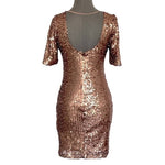 ARK & CO Rose Gold Sequin Bodycon Dress Size 4 Open Back Short Sleeve NWT