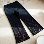 St John Collection Marie Gray Black Knit Wide Leg Pants Dragonfly Rhinestone S 8