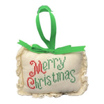 Vintage Fabric Pillow Christmas Ornament Embroidered Merry Xmas 3.75” Christmas