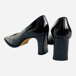 Vintage Escada Black/Brown Leather Pumps Metal Logo Stiletto Size 7B