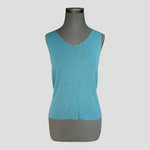 EILEEN FISHER Teal Crinkle Knit V-Neck Sleeveless Tank Top Size S NWT