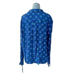 Treasure and Bond Blue Floral Viscose Button Down Long Sleeve Blouse Women M VG