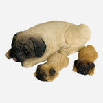 Dog Mate Momma Dog & Sleeping Puppies Figurine Sandcast Brown Black Pug Set VG