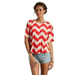 T-Bags Los Angeles Women's Open Back Chevron Top S Orange Beige Zigzag Print EXC