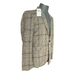 MAGE MALE Mens Check Blazer XL Tan Grey Brown Single Button Tweed Jacket NWT
