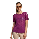 14th & Union Women’s Purple Lace Blouse Floral Bow Back Short Sleeve Large NWT