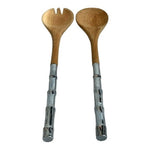 Handcrafted Wood Stainless Steel Salad Server Set 2-Piece Fork Spoon Serving Set