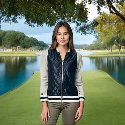 Tommy Hilfiger Women's Gray Navy Zip Front Cardigan XS Long Sleeve Blazer VG