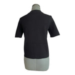 Ann Taylor Women Black Leatherette Front Knit Shell Top SP Mock Neck Short Sleev