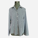 CHICO'S Cotton Button Shirt White Grey Stripe Long Sleeve Women Size 2 L VG