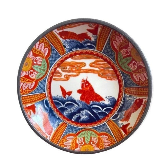 NEIMAN MARCUS Japanese Pewter Porcelain Bowl Coastal 7.75" Vintage Japan VG