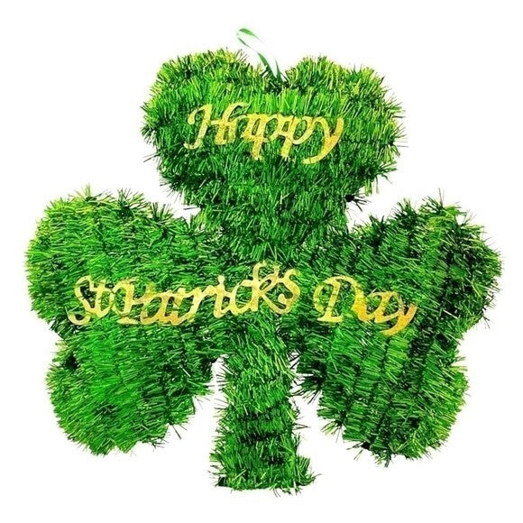 St Patrick's Day Tinsel Clover Shamrock Wall Door Decoration 14"x12" NWOT