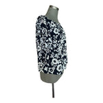 LOFT Navy Blue Floral Off Shoulder Blouse Sz M Bell Sleeve Ruffle Top 100% Rayon