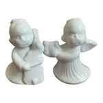 Set 4 White Ceramic Angel Musician Figurines 3" Handmade Christmas Tabletop EXC