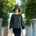 ZARA Trafaluc Womens Sweatshirt L Green Crewneck Faux Fur Trim Long Sleeve VG