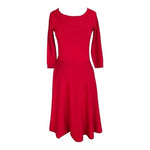 Lauren Ralph Lauren Red Merino Wool Ruched Boat Neck Dress S/M 3/4 Sleeve Lauren