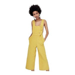 ZARA Gold Ruffled Jumpsuit XS/S Sleeveless Cropped Linen Cotton Zip Side VG