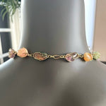 Vintage Gold Tone Wire Caged Multi Gemstone Statement Necklace 30.5" Unique EXC
