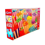 Colorful Popcorn! Puzzlebug 650 Piece Puzzle by Karen M. Romanko 19.25x13.25 NIB
