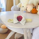 Handmade Baby Toddler Headband White Gold Polka Dot Bow Red Rose Metal One Size