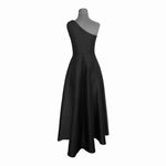 Women Dress Adrianna Papell One Shoulder Rushed Gown Blk Satin Beaded Maxi Dress